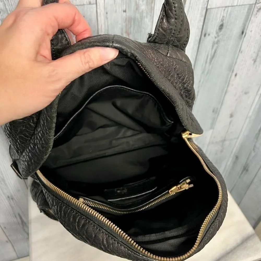 Alexander Wang Black Embossed Leather & Calf Hair Studded Backpack Bag Luxurious